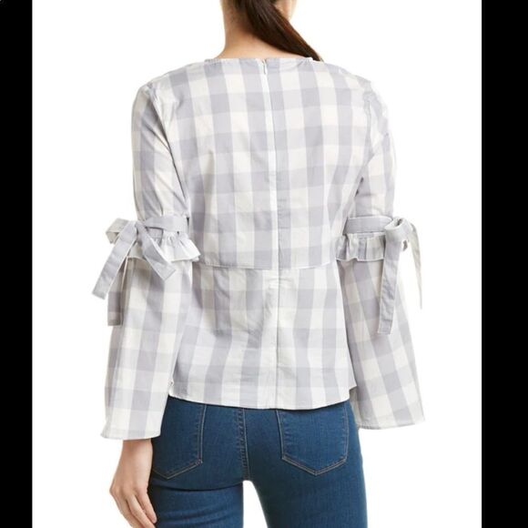 Walter Baker Lauren Top Grey Gingham Trumpet Sleeve NWT S - Picture 2 of 12